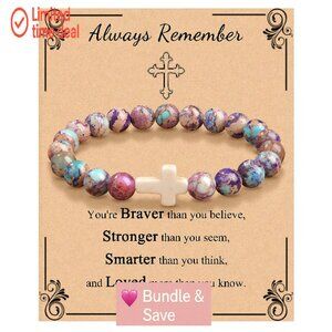 Christian Cross Bracelet Adjustable Stone Beads Faith Jewelry Gift